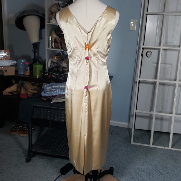 Vtg Y2K Retro Hollywood Glam Satin Sheath Dress Embroidered Bead Sequin Floral 4 - Picture 6 of 17